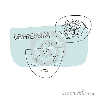 Depression. Line art vector illustration of a man in depressive state of mind. Heartbreak and sad doodle art sketch people. Psyc Vector Illustration